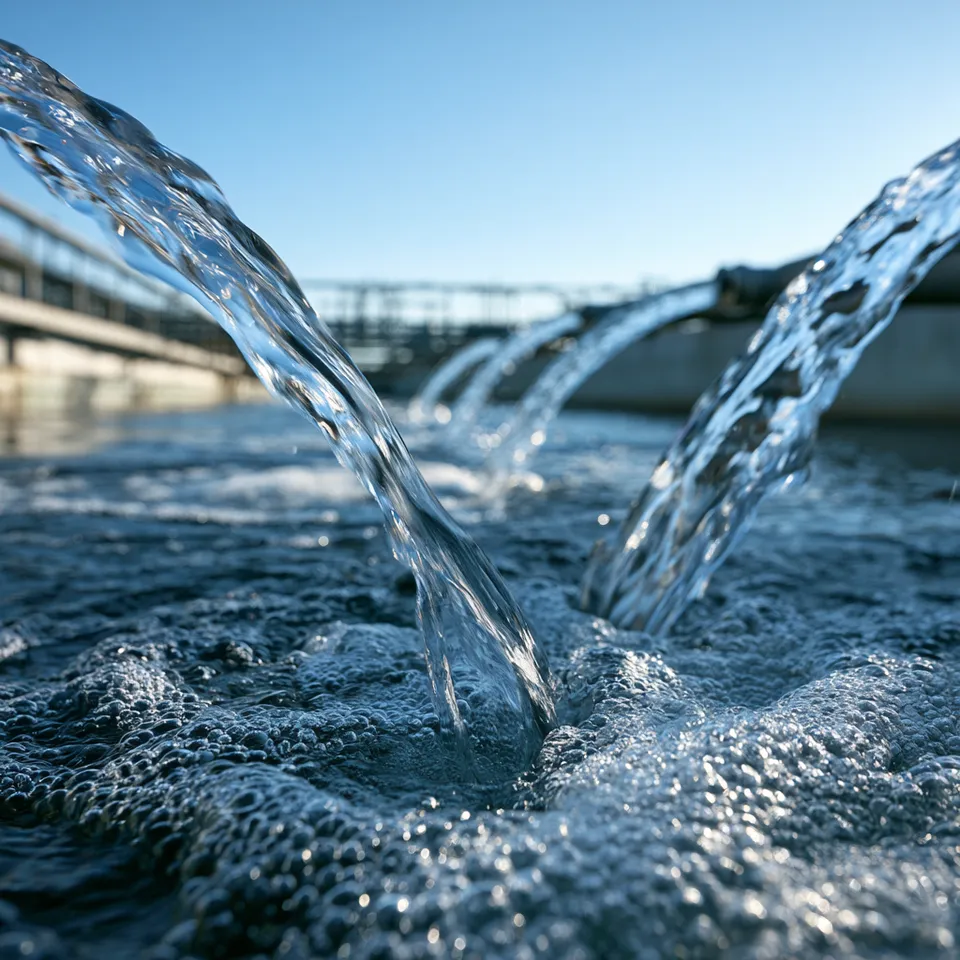 Water flowing through a pipe, representing water purification and environmental remediation